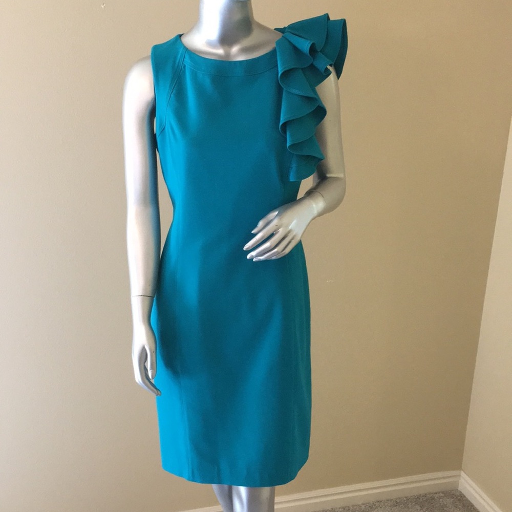 Calvin Klein Ruffle Shoulder Sheath Dress